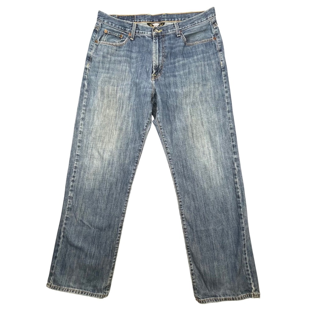 Lucky Brand Blue Jeans Relaxed Straight Leg 100% Cotton Distressed Denim Mens 36
